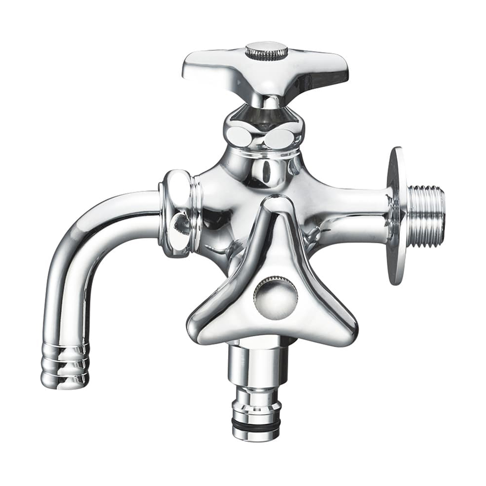 散水・水栓・水周り yukitaka 散水用二口横水栓（固定コマ仕様