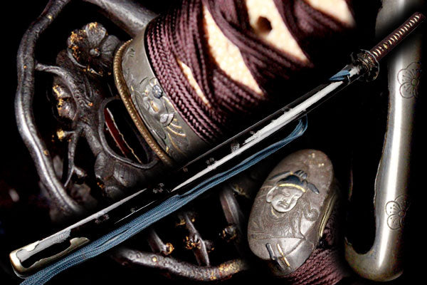 喜】全長116㎝!! 柄前32.5㎝!! かなり長寸!! 鞘小尻目貫鍔桜一作の