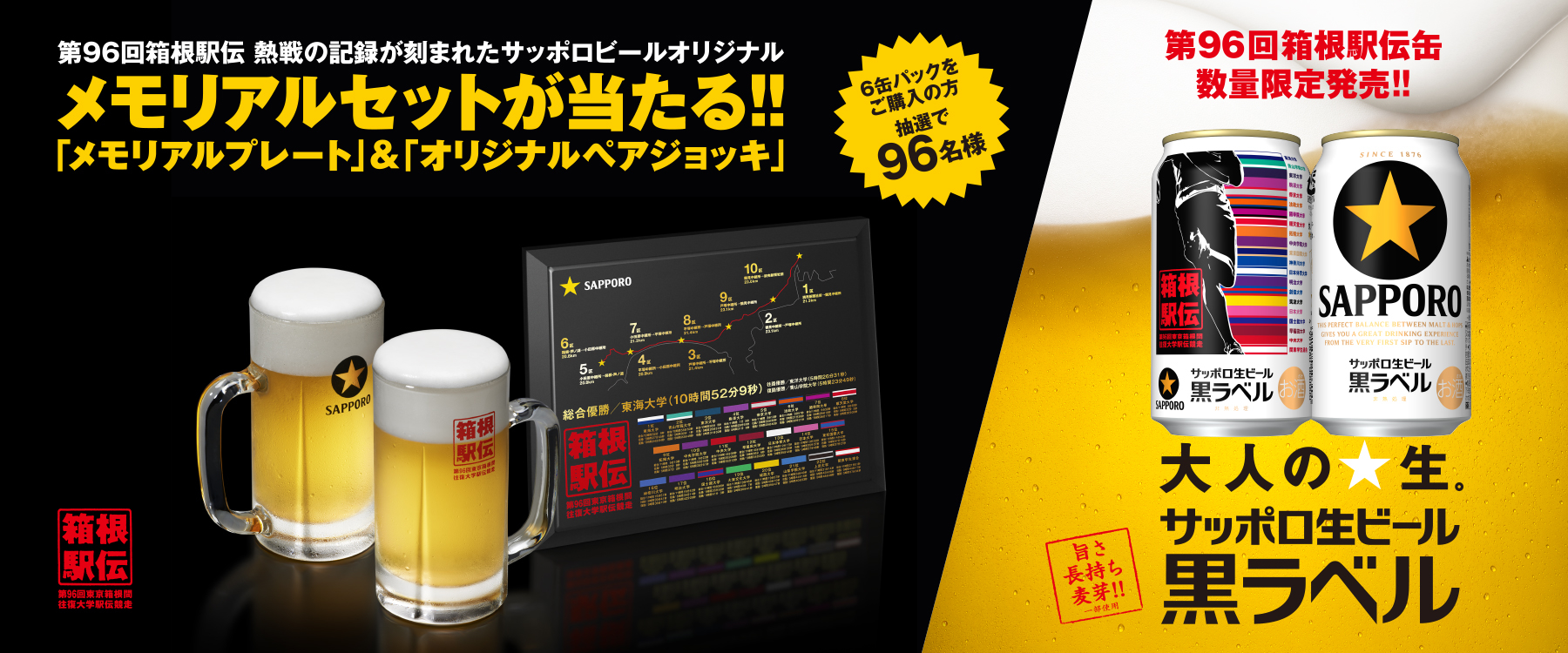 サッポロ生ビール黒ラベル 箱根駅伝缶 「メモリアルセット」プレゼント