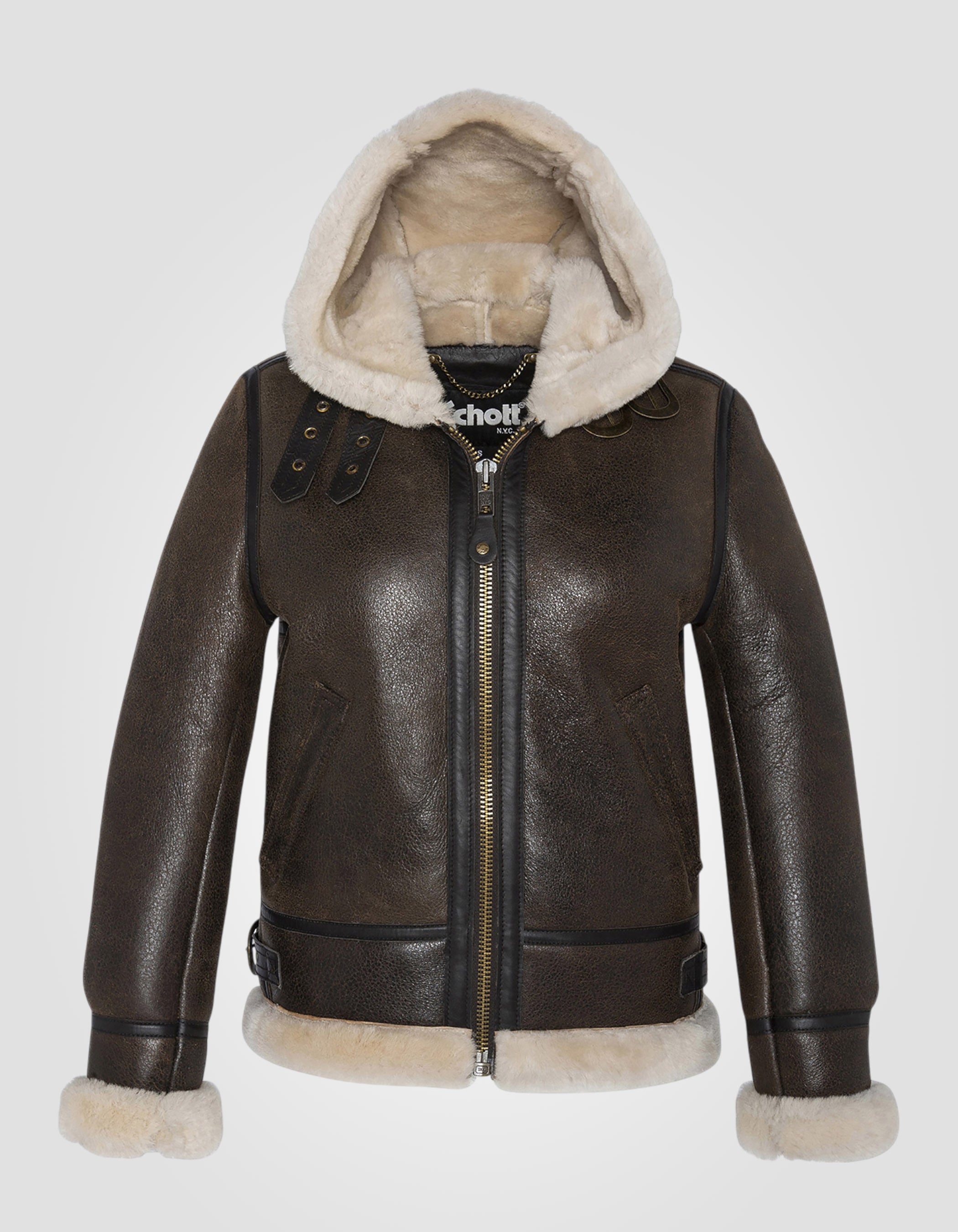 Bombardier B -3 Dark brown with hooded, sheep leather - LCW1257H