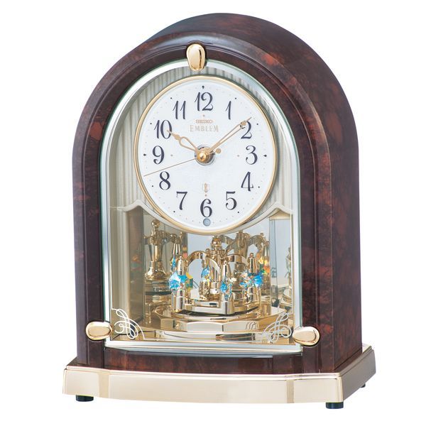 クリスタルの優雅な置き時計（濃茶色） 名入れ無料。送料無料