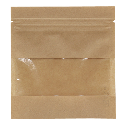 チャック付クラフト平袋 窓付 140×150【透明袋net】