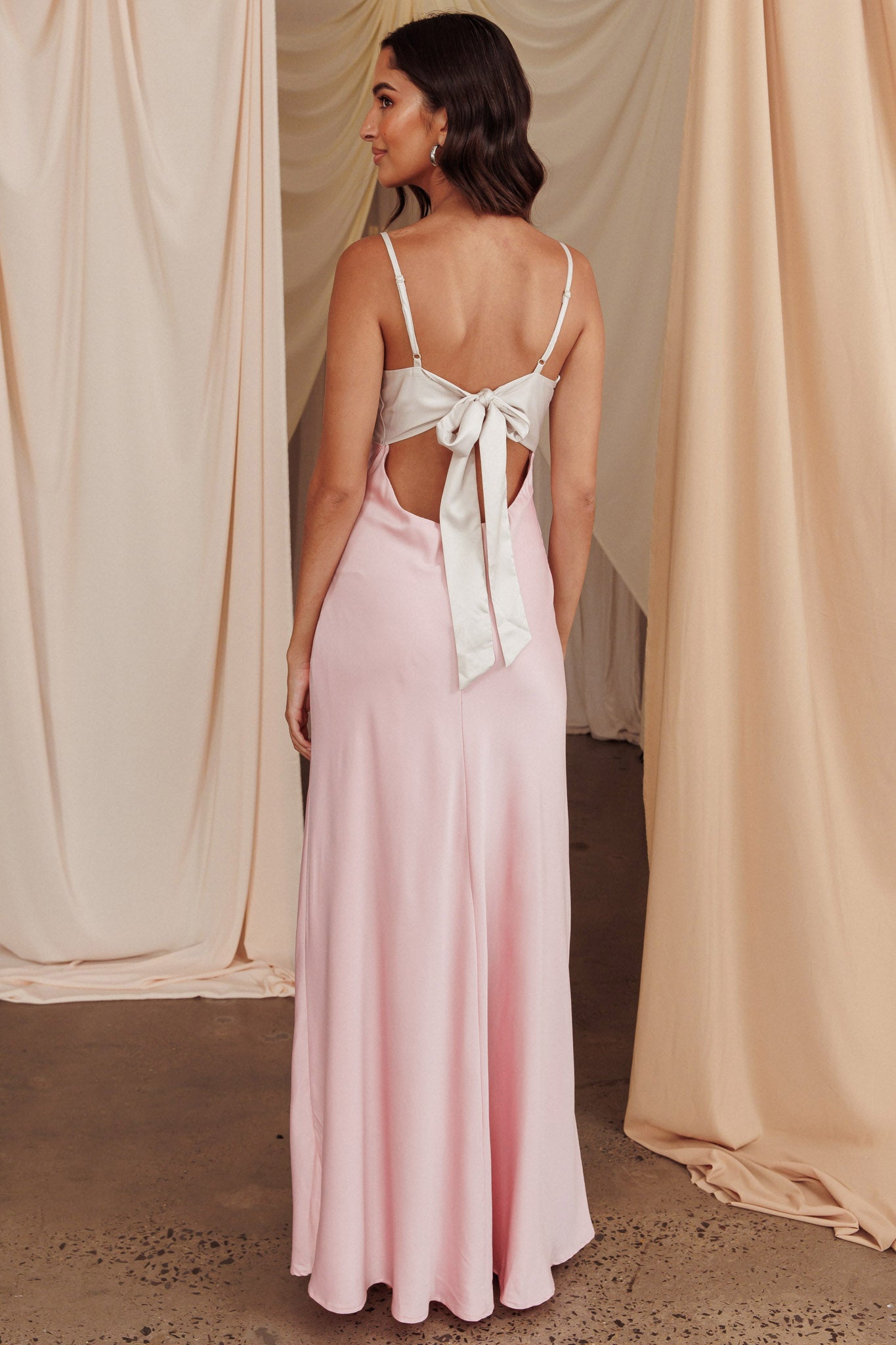 Riu Bow-tie satin dress ピンク rちゃん Riu Ribbon short dress