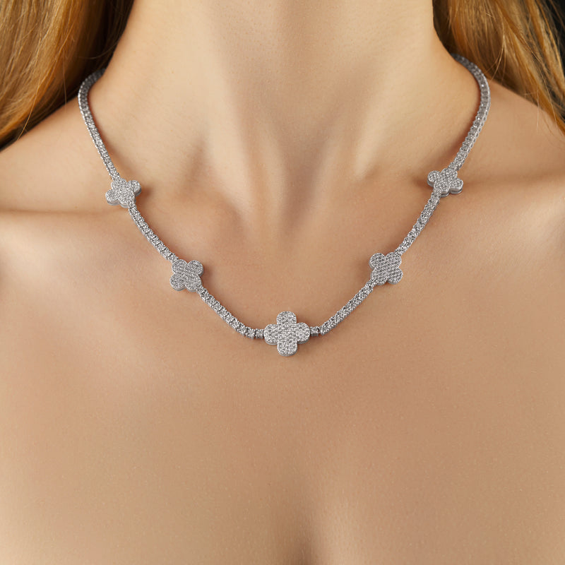 White Gold Diamond Full Clover Tennis Chain – SHYNE JEWELERS
