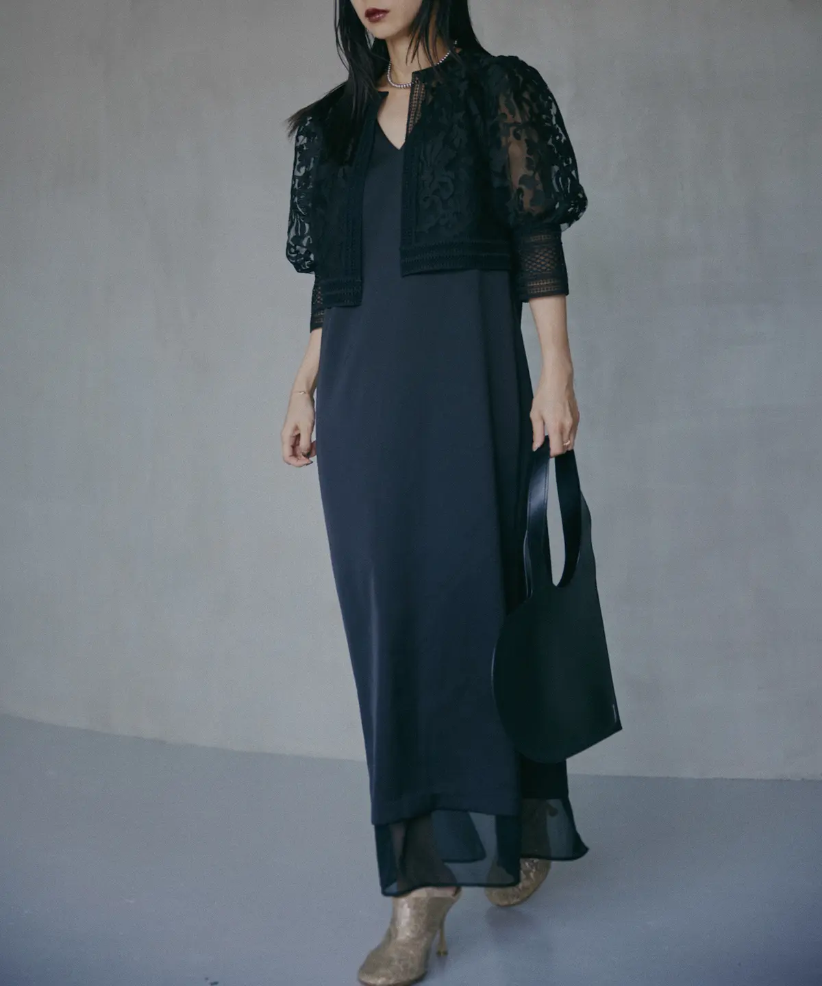 Mサイズ】2WAY DRAPE SLEEVE EMBROIDERY DRESS Ameri VINTAGE（アメリ