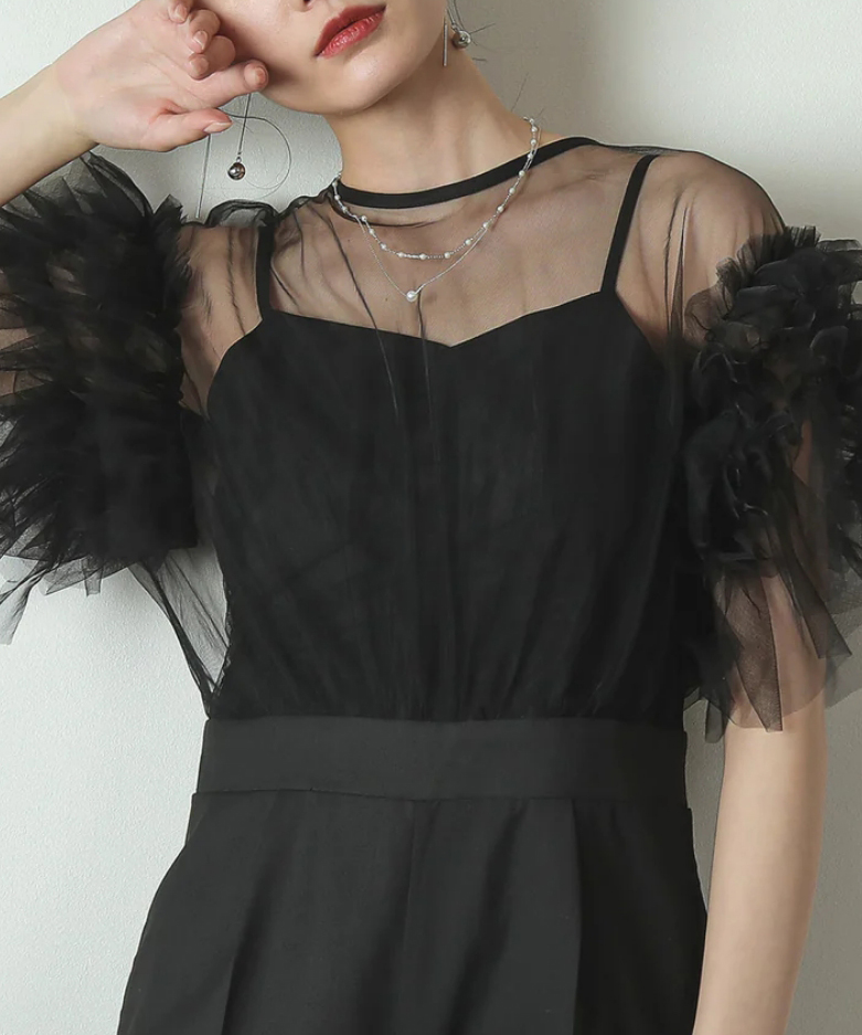 Mサイズ】チュール ティアードフリル ハイウエスト パンツドレス 結婚