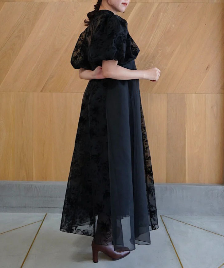 1サイズ】puffy sheer flower dress (black) Acka.（エーシーケーエー