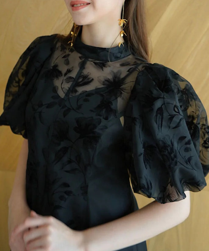 1サイズ】puffy sheer flower dress (black) Acka.（エーシーケーエー