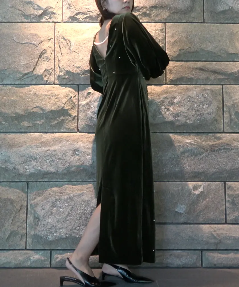 Sサイズ】BACK OPEN PEARL VELOUR DRESS Ameri VINTAGE（アメリ
