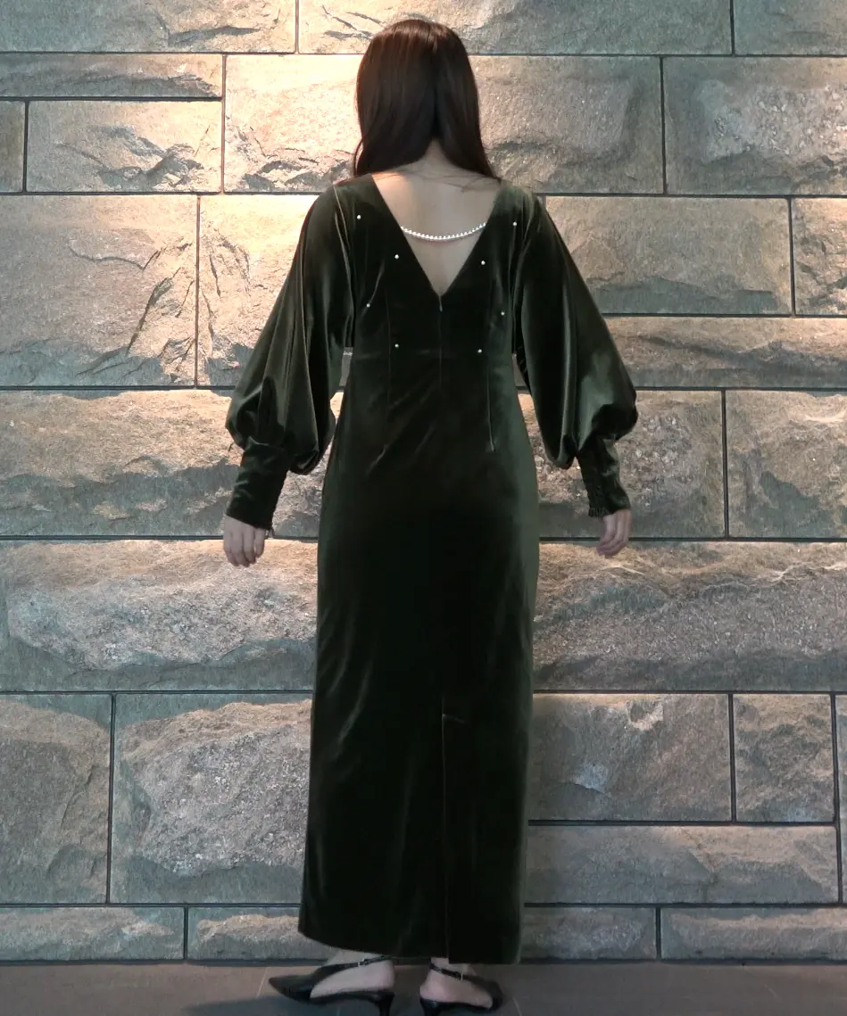 Sサイズ】BACK OPEN PEARL VELOUR DRESS Ameri VINTAGE（アメリ