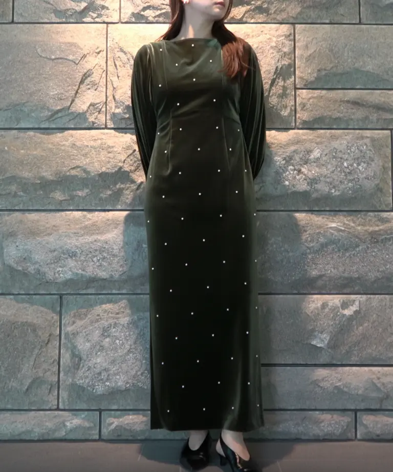 Mサイズ】BACK OPEN PEARL VELOUR DRESS Ameri VINTAGE（アメリ