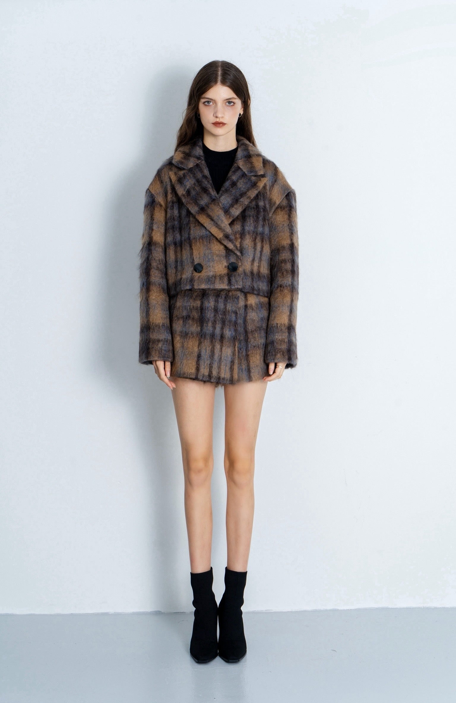 Mohair check short coat – shéller / シェリエ