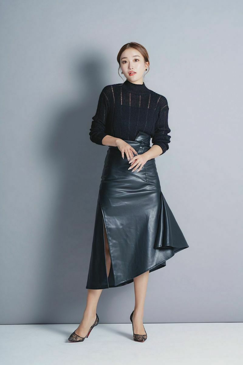 ウエストデザインヘムレザースカート – shéller / シェリエ