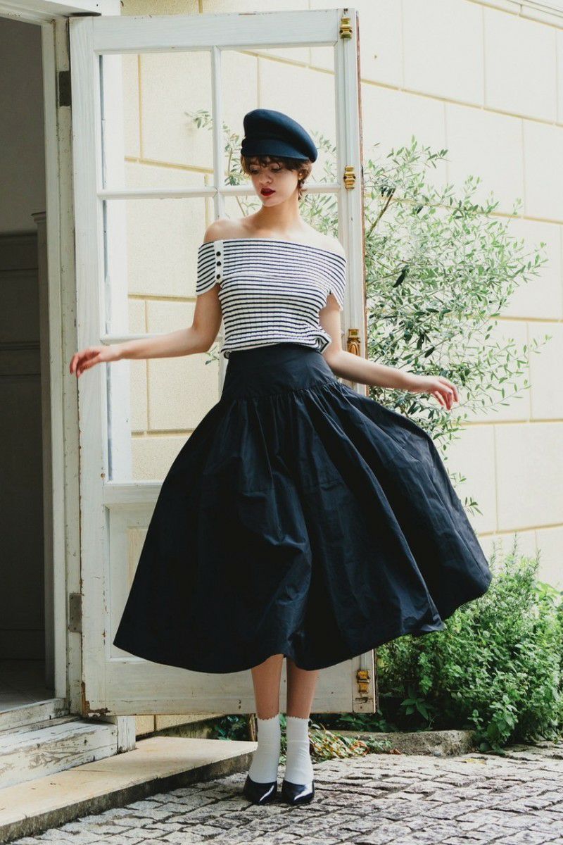 taffeta long flare skirt – shéller / シェリエ