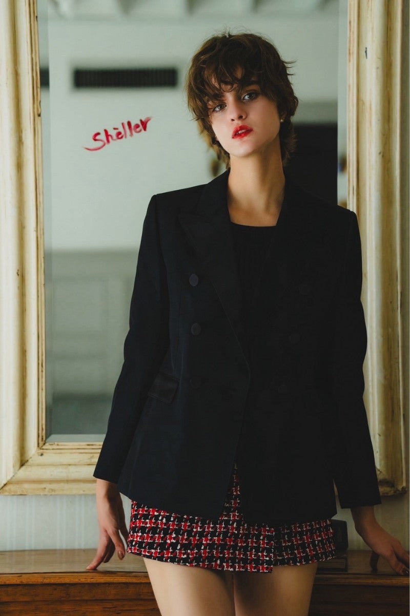 stitched design double breasted tailored jacket – shéller / シェリエ