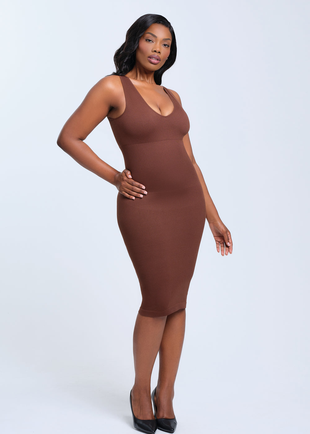 SnatchedKnit V-Neck Tank Midi Dress