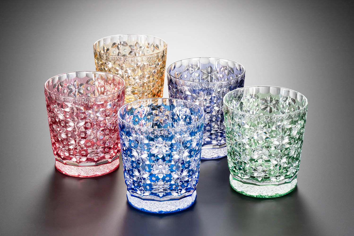 ヤマザキガラス 薩摩切子 南蛮赤 矢来籠目菊透かし紋 水割りグラス