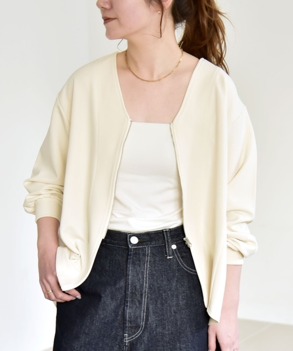 quaranciel:〈洗濯機可能〉カットジョーゼット Vネック ジップ