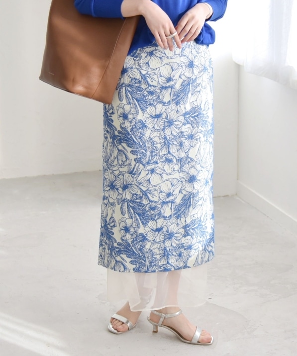 quaranciel: フラワー ジャカード レイヤード オーガンジー タイト