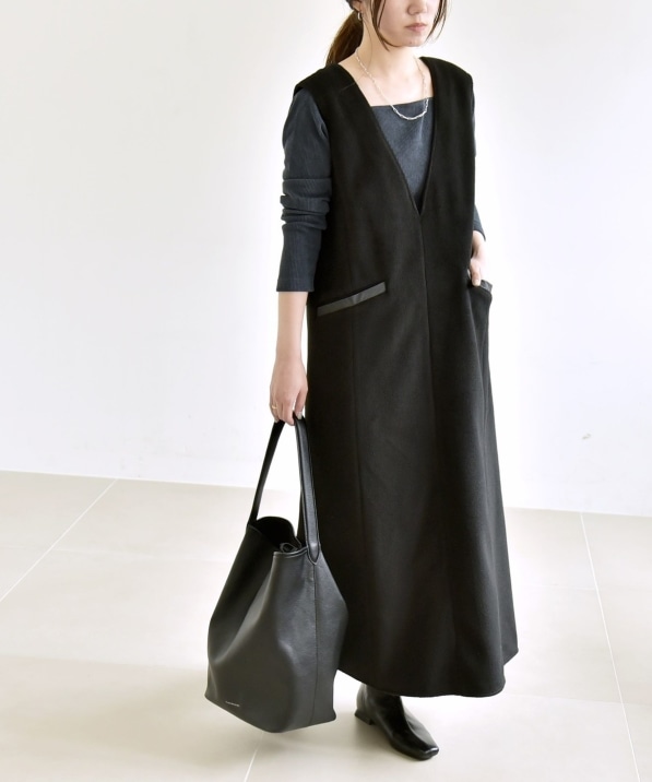 quaranciel: ジャージー メルトン Vネック ジャンパー スカート