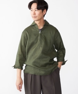 SHIPS any: コットン/リネン バンド スキッパー ハーフスリーブ シャツ