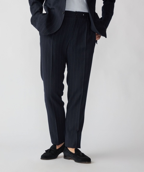 TAGLIATORE: シアサッカー チョーク ストライプ イージー スラックス