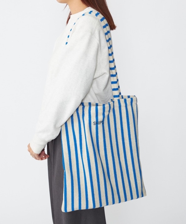 WEB限定】SHIPS: パイル ストライプ SHIPSロゴ エンブロイダリー