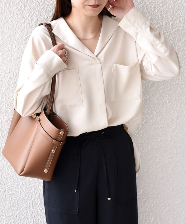 SHIPS Colors:〈洗濯機可能〉ジョーゼット Vネック ラペル ブラウス