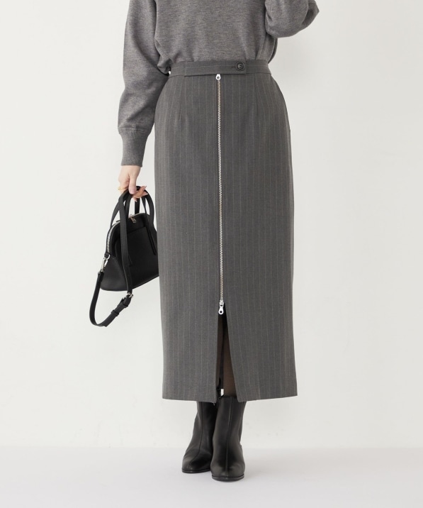 SHIPS Colors:〈手洗い可能〉ストライプ ジップ タイトスカート グレー