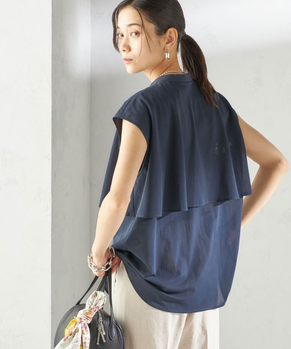 手洗い可能〉シアー トリコット フレア ヨーク ノースリーブ ブラウス