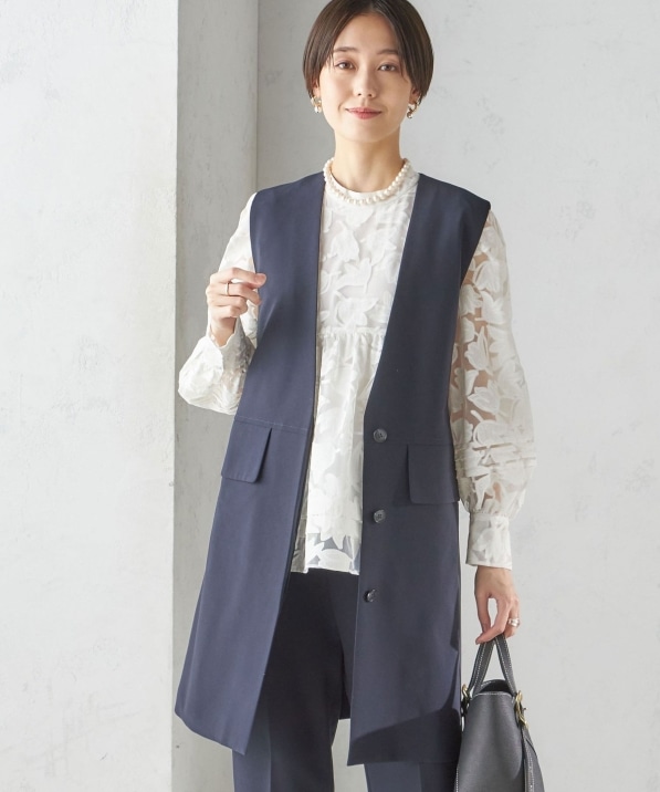 手洗い可能〉トリアセテート混 ロング ジレ（セットアップ対応可