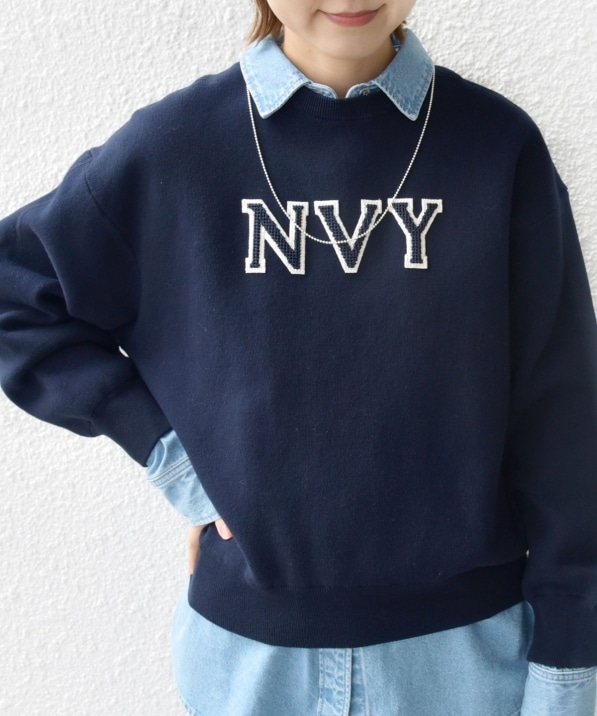 エリコ マディソンブルー ロングスリーブボーダーカットソー ロゴ