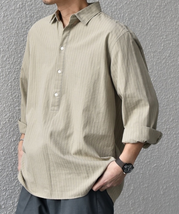 SHIPS any:〈洗濯機可能〉コットン/リネン 7分袖 ストライプ