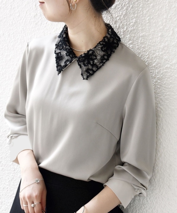 SHIPS any:〈洗濯機可能〉サテン レースカラー ブラウス｜ SHIPS 公式