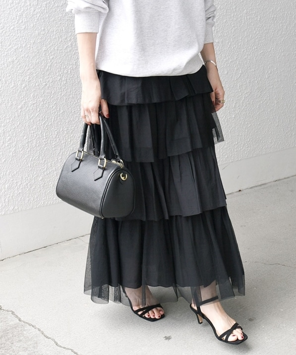 SHIPS any:〈手洗い可能〉チュール ティアード ロング スカート