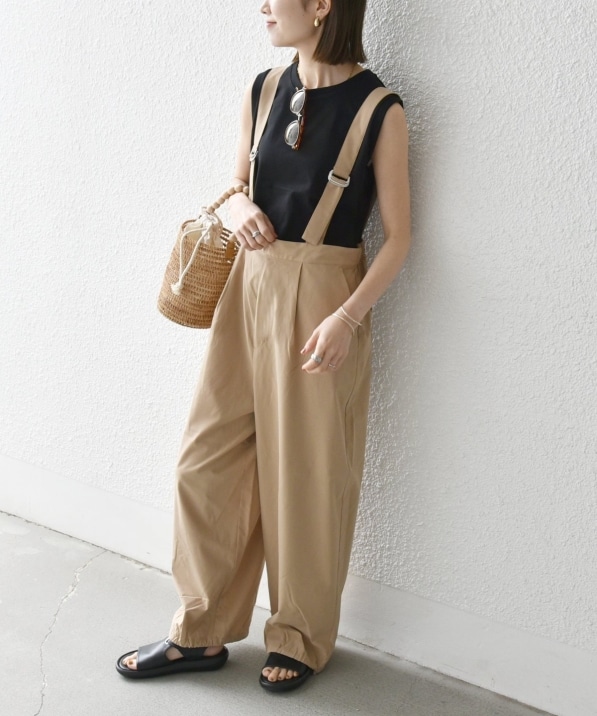 SHIPS any:〈洗濯機可能〉ドロスト ワイド サロペット × ノースリーブ