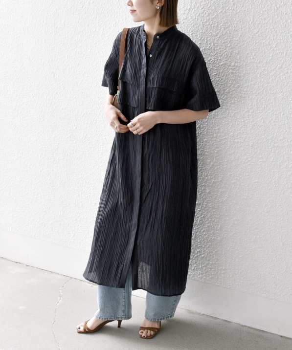 SHIPS any:〈洗濯機可能〉ピンタック ジャカード シャツ ワンピース