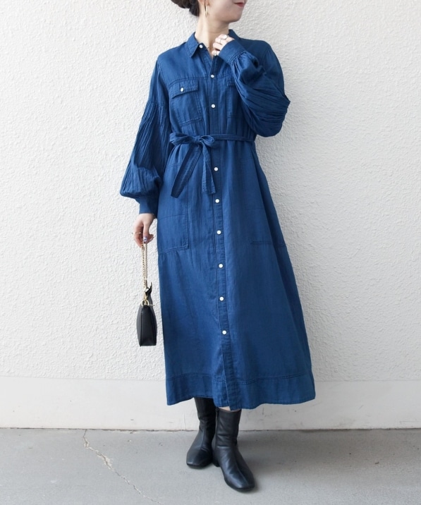 SHIPS any:〈手洗い可能〉シアー デニム ポケット ロング シャツ