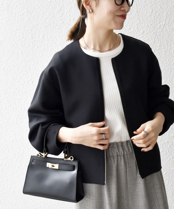 SHIPS any:〈洗濯機可能〉ダブルクロス ノーカラー ジップ ブルゾン