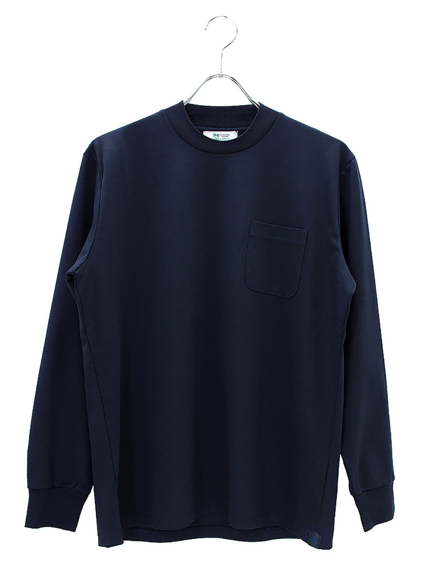 Tシャツ 長袖 綿100% クルーネック ハイバック 全3色 白 ホワイト 紺色