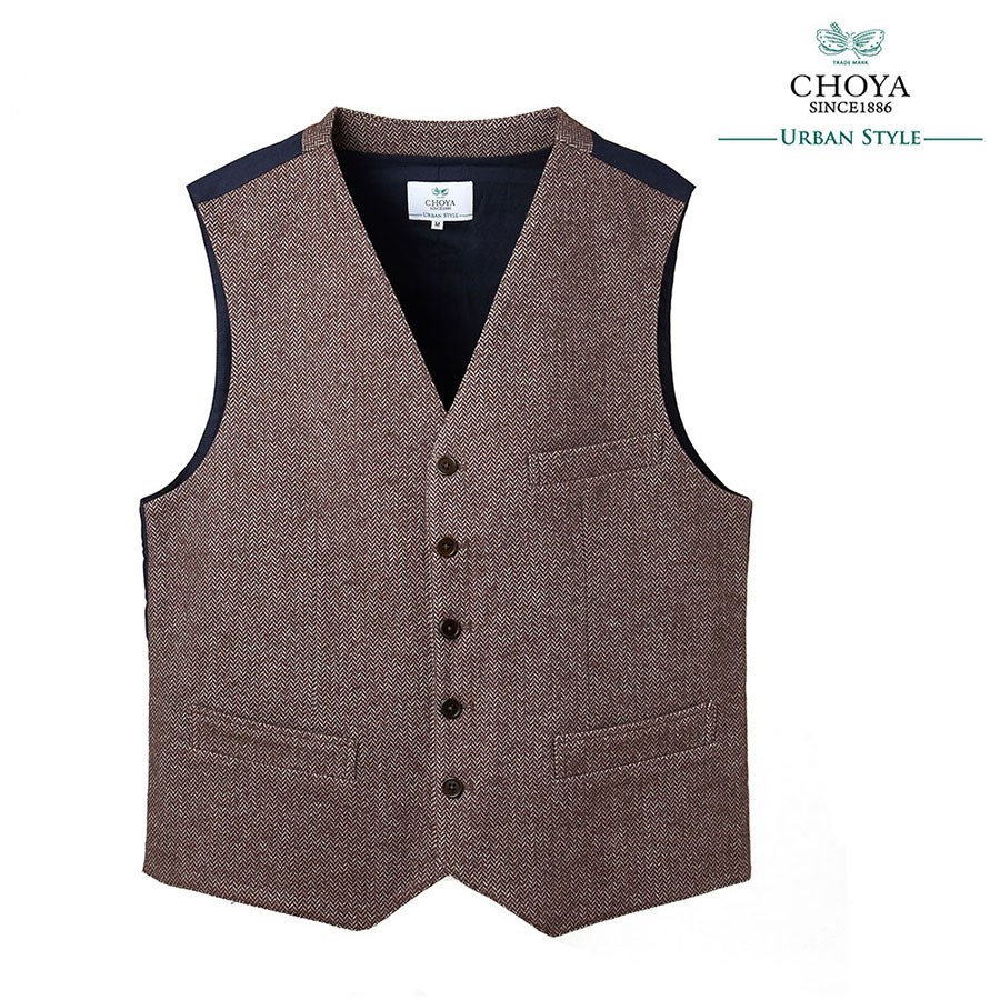 CHOYA URBAN STYLE ジレ ベスト コットン ツイード ブラウン