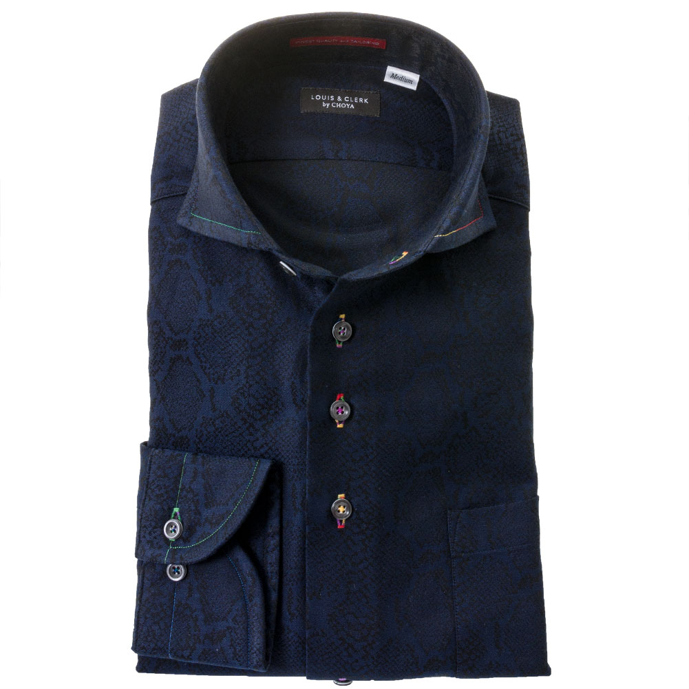 ワイシャツ ヘビ ネイビー ジャカード LOUIS & CLERK｜STYLE WORKS