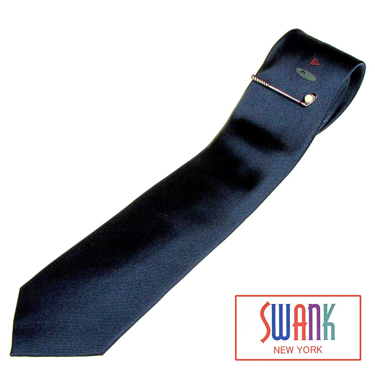 タイピン＆ネクタイセット ネイビーソリッドネクタイ グリーンワン