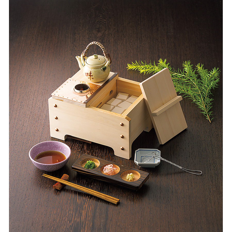 檜 [ヒノキ] 角型湯豆腐セット 1人用 - 調理器具のSHOKUBI