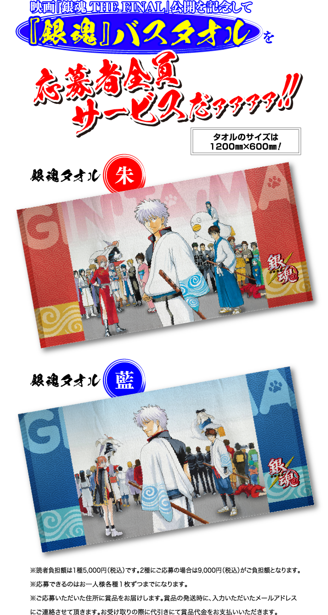 週刊少年ジャンプ 定期購読者限定】『銀魂』バスタオル！応募者全員