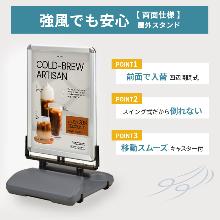 強風対応 両面 看板 ローリングベース B1 サイズ 屋内 屋外 たおれん君