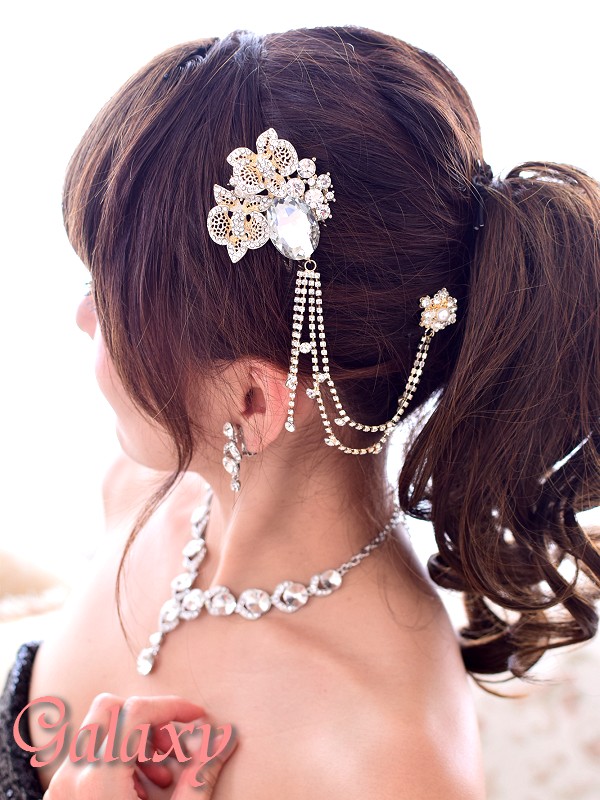 BIGクリアビジュー*2連チェーンヘアアクセサリー - GALAXY