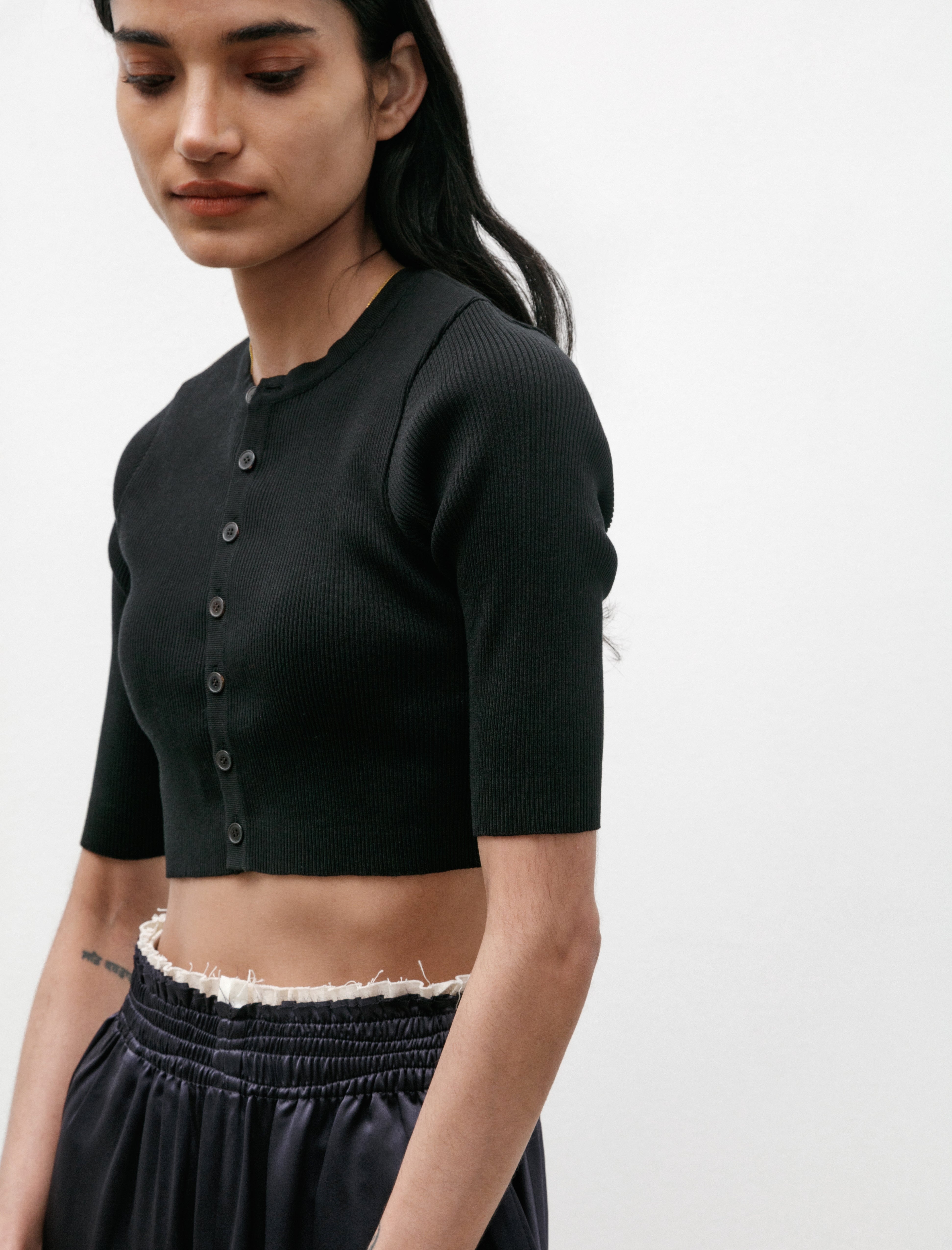 Auralee Giza High Gauge Ribbed Short Cardigan Black – Neighbour