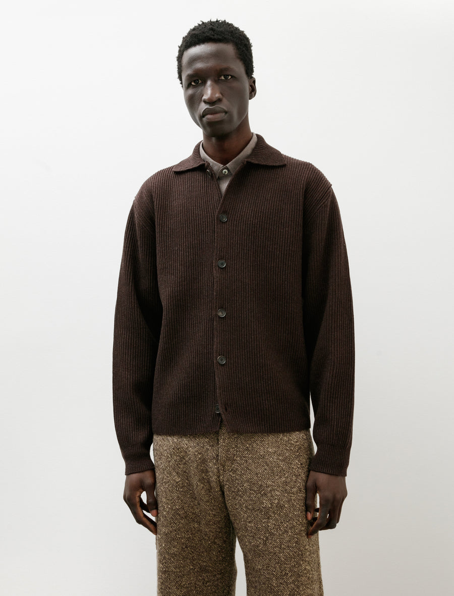 Auralee Super Fine Wool Rib Knit Shirt Cardigan Top Brown – Neighbour