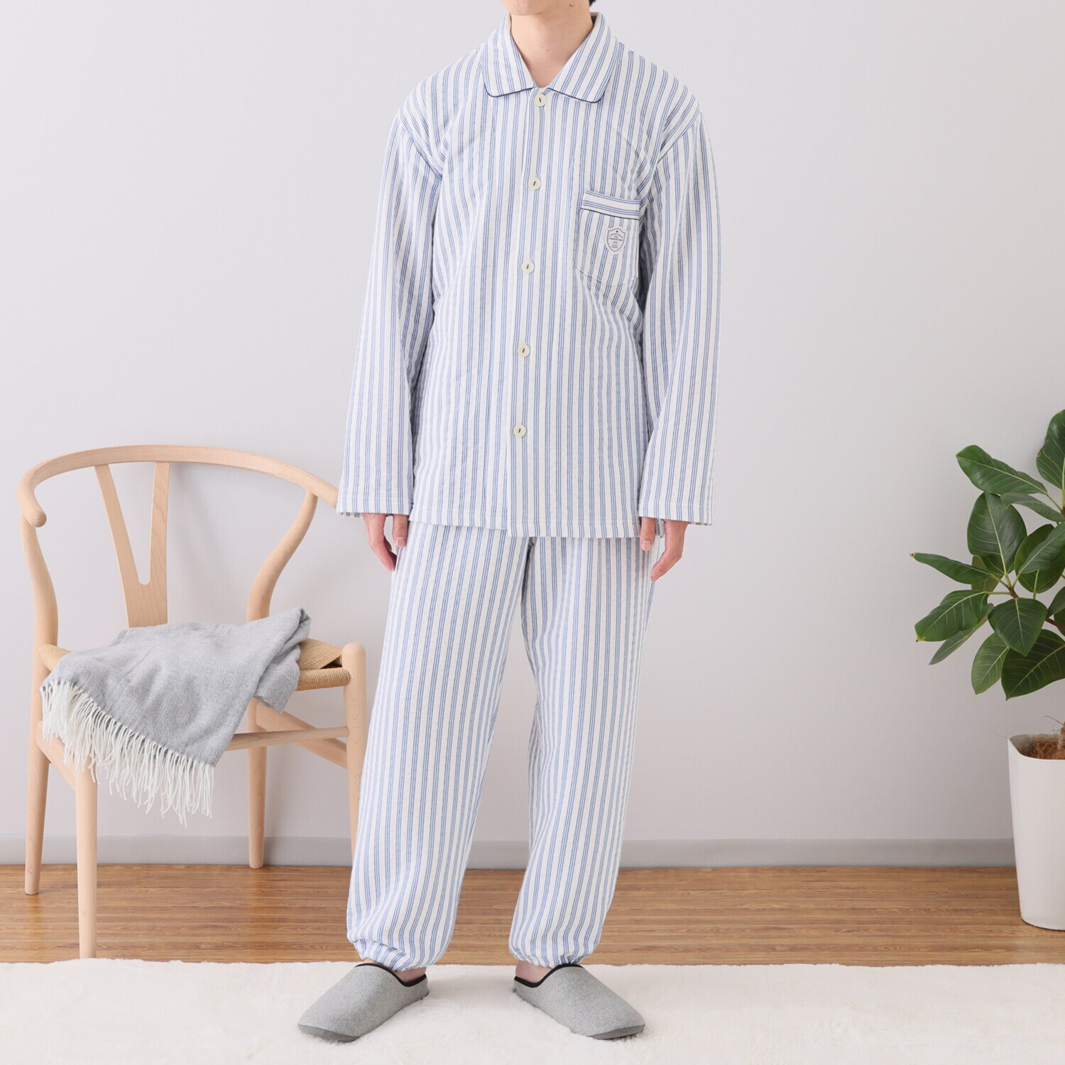 ナルエー 中綿入り・コットン混 接結ストライプパジャマ ＜メンズ